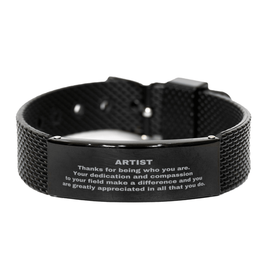 Artist Black Shark Mesh Stainless Steel Engraved Bracelet - Thanks for being who you are - Birthday Christmas Jewelry Gifts Coworkers Colleague Boss - Mallard Moon Gift Shop