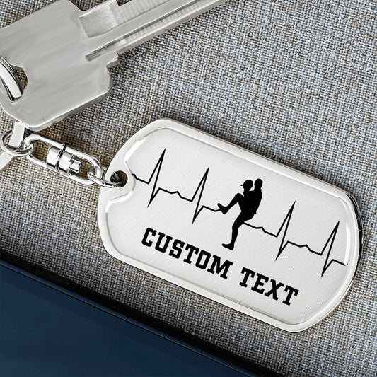 Baseball Pitcher Heartbeat Custom Engraved Keychain