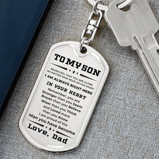 Gift for Adult Son from Dad Engraved Military Style Dog Tag Keychain - Mallard Moon Gift Shop