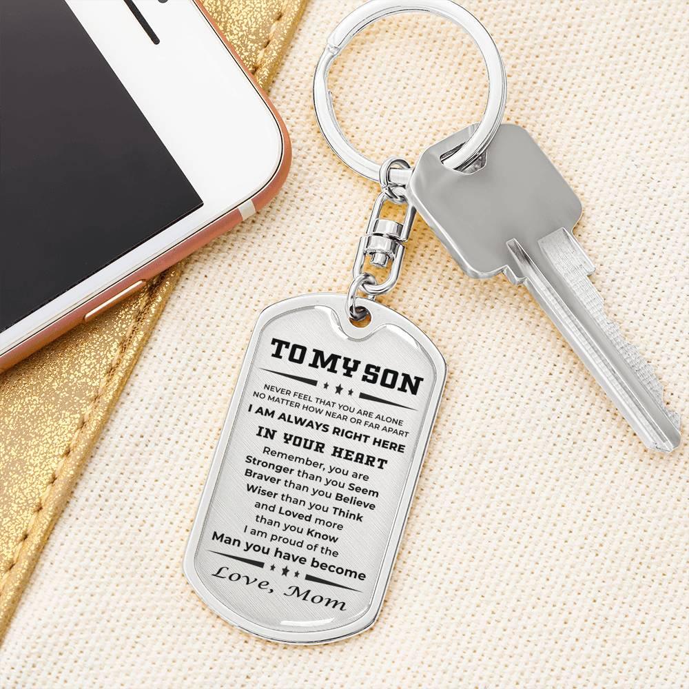 Gift for Adult Son Military Style Dog Tag Engraved Keychain Love Mom - Mallard Moon Gift Shop