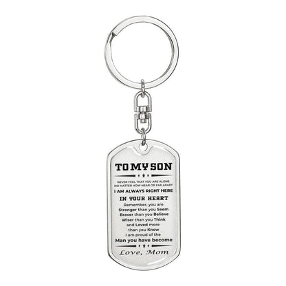 Gift for Adult Son Military Style Dog Tag Engraved Keychain Love Mom - Mallard Moon Gift Shop