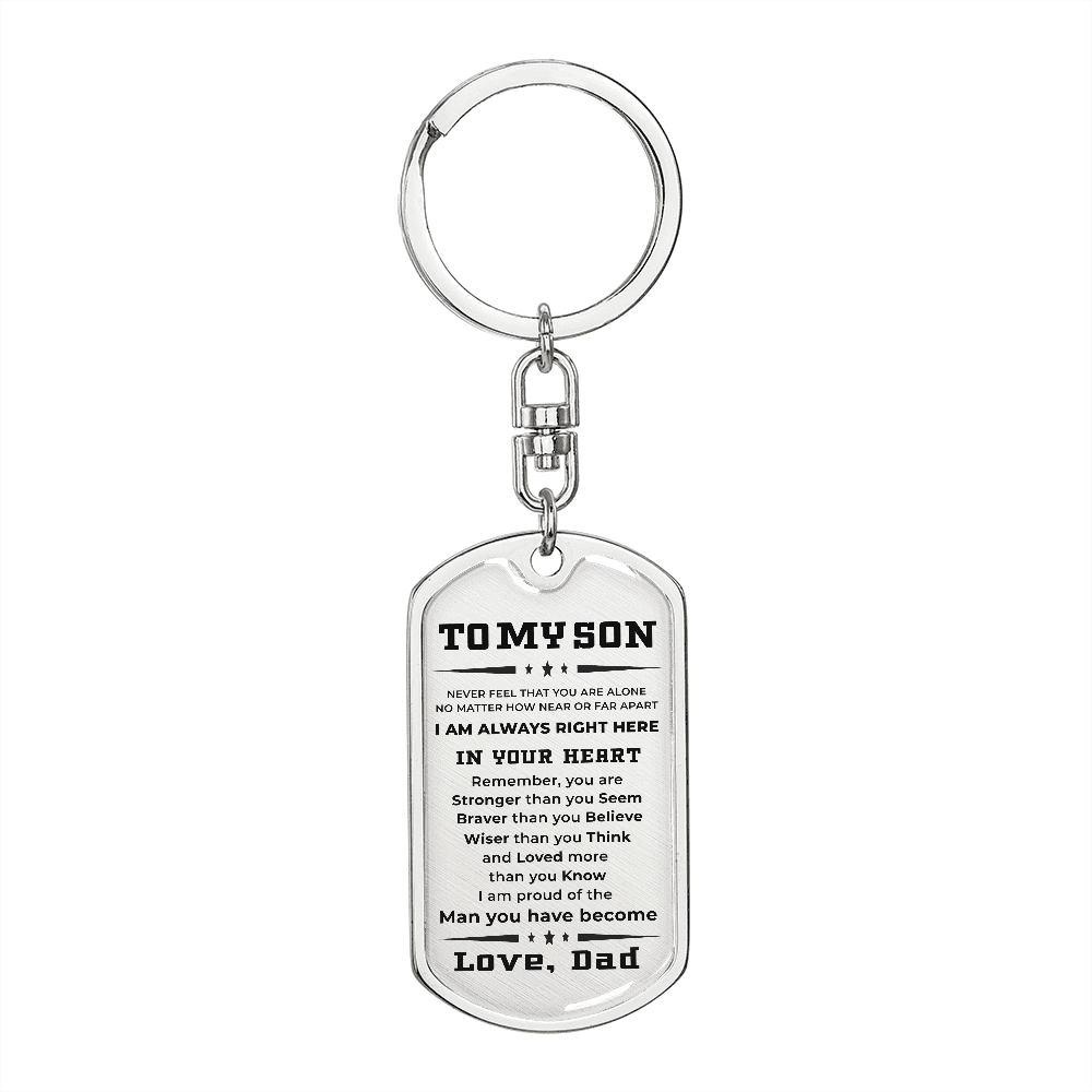 Gift for Adult Son from Dad Engraved Military Style Dog Tag Keychain - Mallard Moon Gift Shop