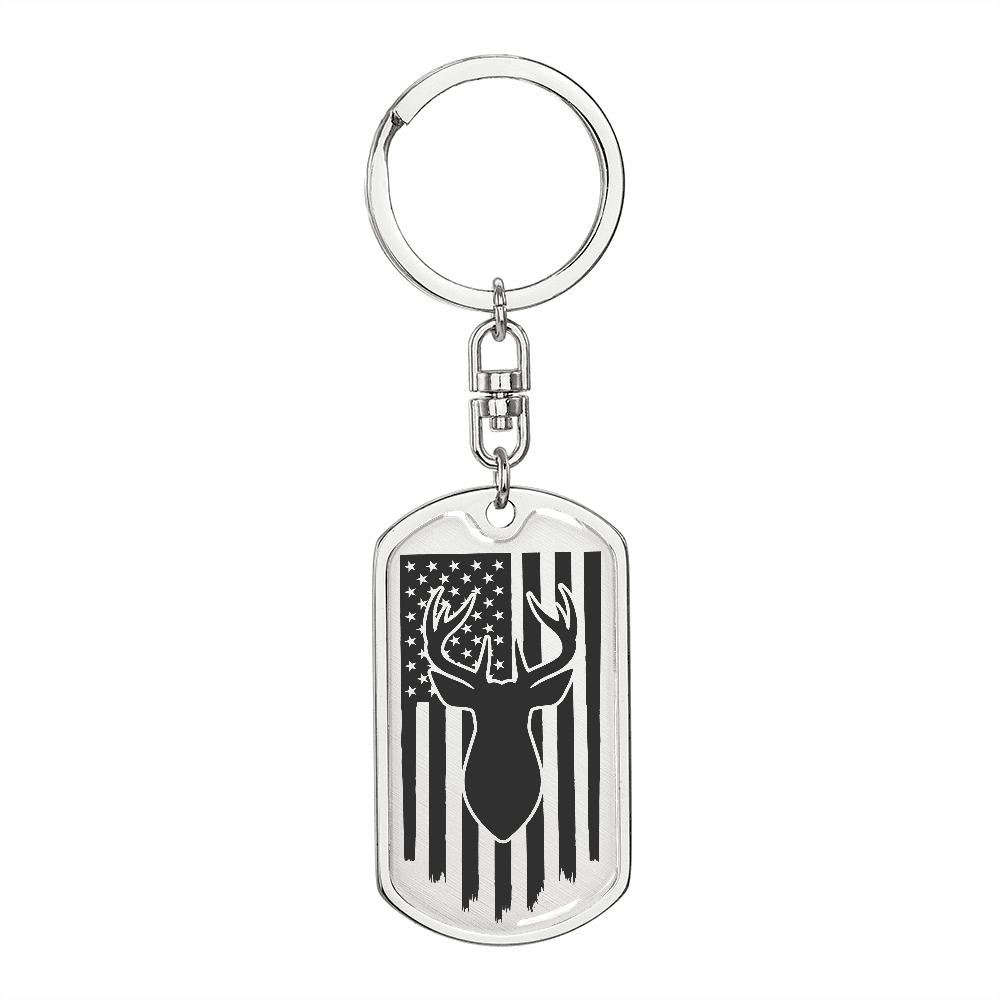 Deer Hunter American Flag Keychain Personalized Engraved Back - Mallard Moon Gift Shop