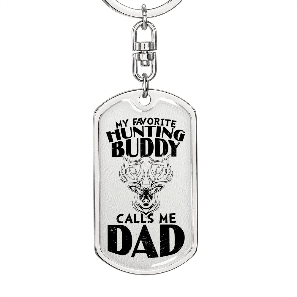 Dad Hunting Buddy Engraved Back Military Style Dog Tag Keychain - Mallard Moon Gift Shop