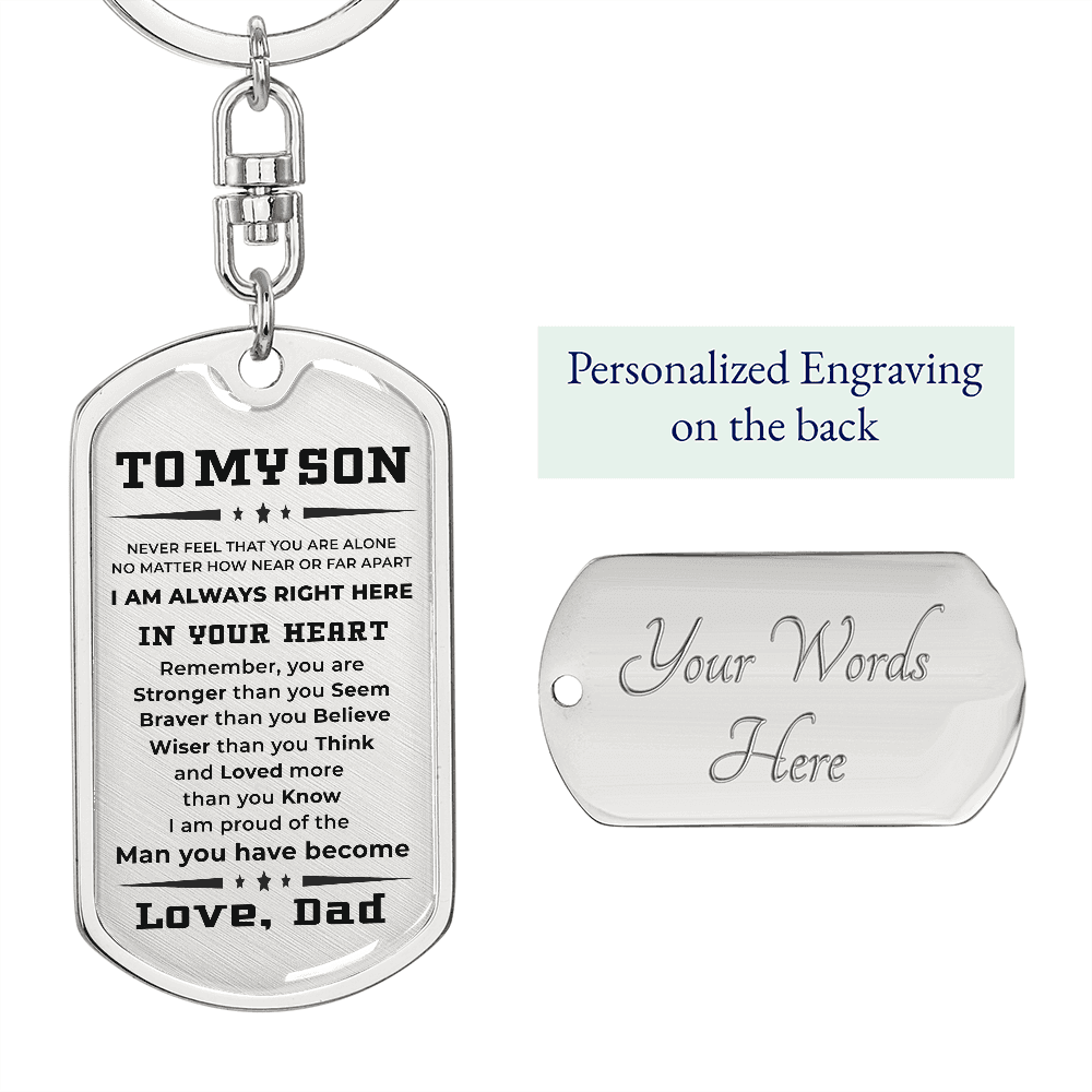 Gift for Adult Son from Dad Engraved Military Style Dog Tag Keychain - Mallard Moon Gift Shop