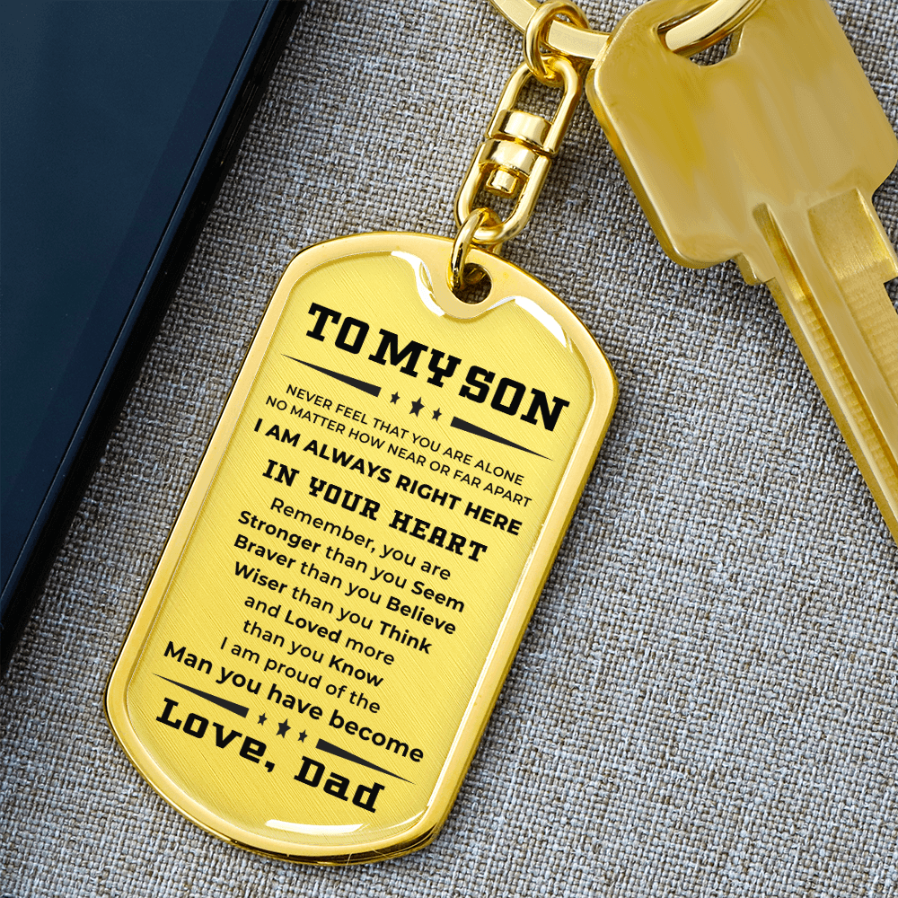 Gift for Adult Son from Dad Engraved Military Style Dog Tag Keychain - Mallard Moon Gift Shop