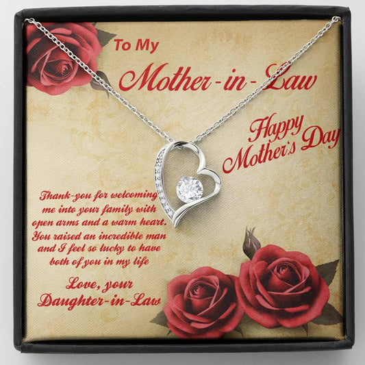 Mother's Day Gift for Mother-in-Law from Daughter-in-Law Heart Pendant Necklace with Message Card - Mallard Moon Gift Shop
