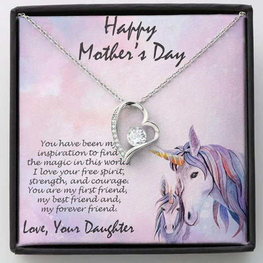 Mother's Day Gift from Daughter CZ Heart Pendant with Unicorn Message Card - Mallard Moon Gift Shop