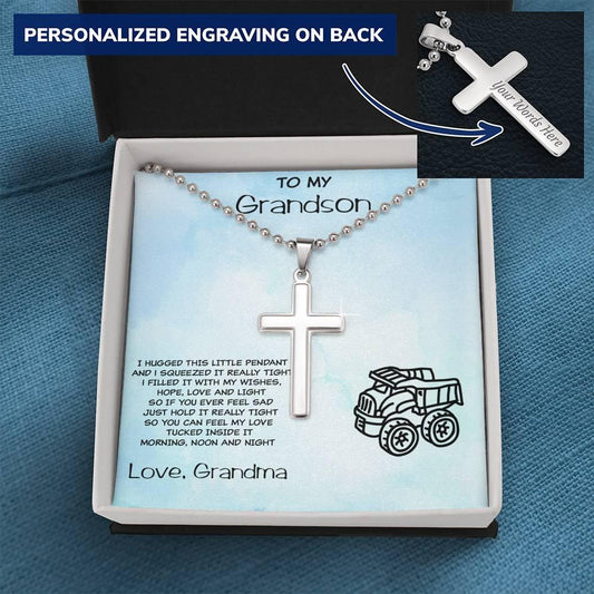 Gift For Young Grandson Engraved Cross Pendant Necklace from Grandma - Mallard Moon Gift Shop