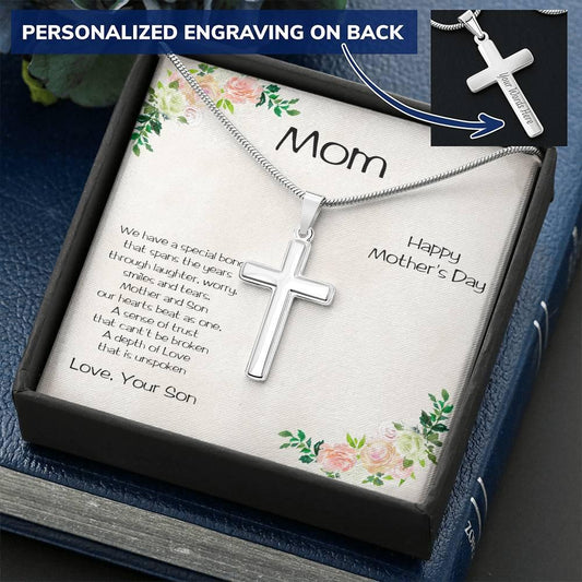 Mother's Day Engraved Cross Pendant from Son - Mallard Moon Gift Shop