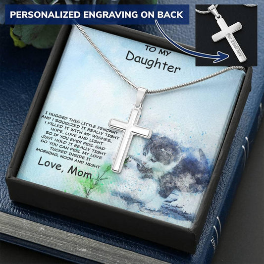 Personalized Cross Pendant Necklace for Daughter with Kitten Message Card and Gift Box - Mallard Moon Gift Shop