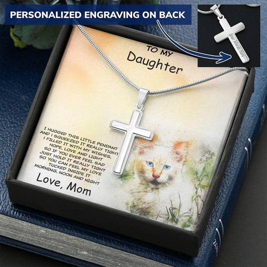 Personalized Gift for Daughter Cross Pendant Necklace with Kitten Message Card and Gift Box - Mallard Moon Gift Shop