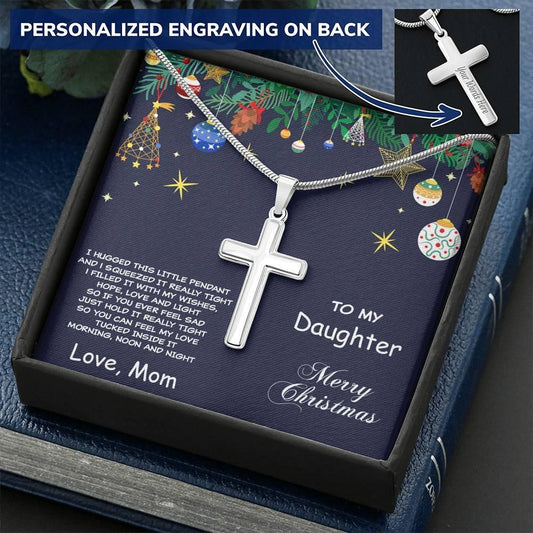 Daughter Christmas Personalized Cross Pendant Necklace - Mallard Moon Gift Shop
