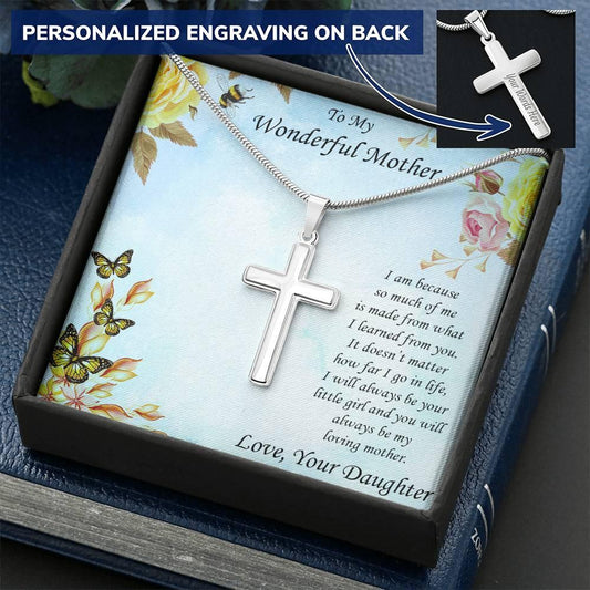 To Mother from Daughter Personalized Engraved Cross Pendant Necklace - Mallard Moon Gift Shop