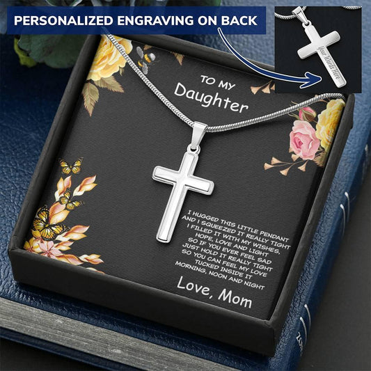 Gift for Daughter Personalized Cross Pendant Necklace Love Mom - Mallard Moon Gift Shop