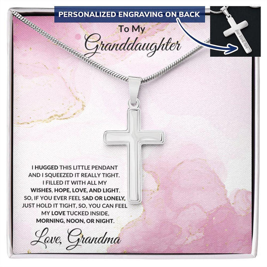 Gift for Granddaughter Hugs from Grandma Engraved Cross Pendant Necklace - Mallard Moon Gift Shop