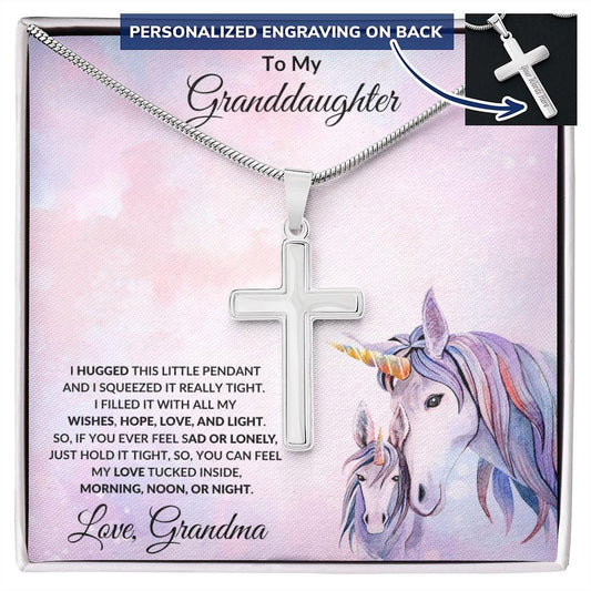 To My Granddaughter Personalized Engraved Cross Pendant Necklace - Mallard Moon Gift Shop