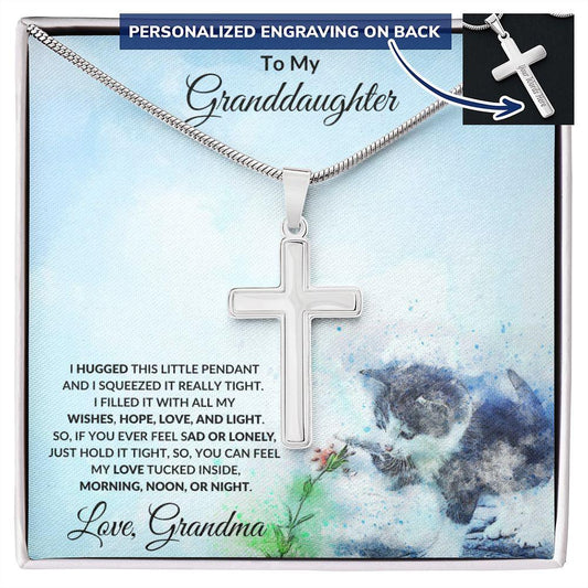 Personalized Granddaughter Engraved Cross Pendant Necklace - Mallard Moon Gift Shop