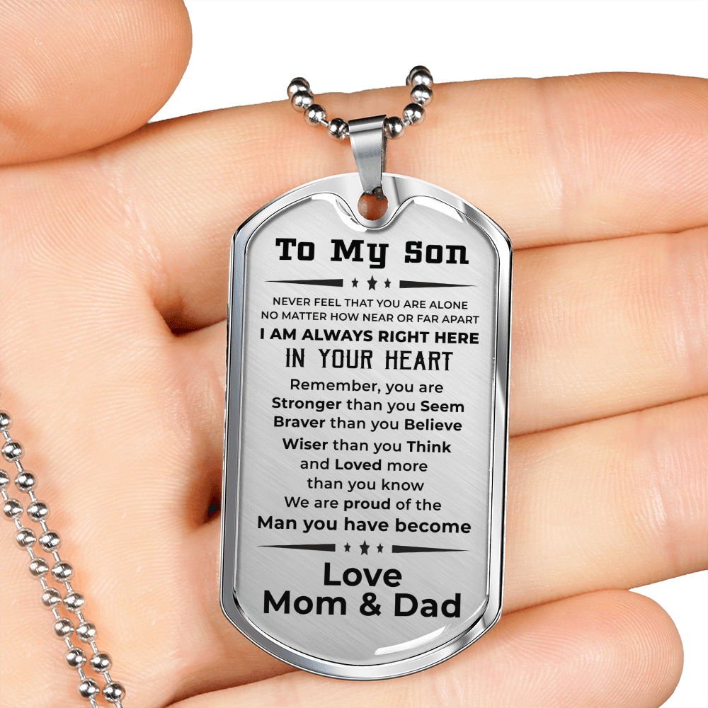 Gift for Adult Son Military Dog Tag Style Necklace Love Mom & Dad - Mallard Moon Gift Shop