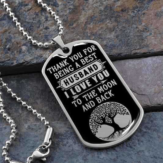 Gift for Husband - Love You to the Moon - Dog Tag Pendant Necklace - Mallard Moon Gift Shop