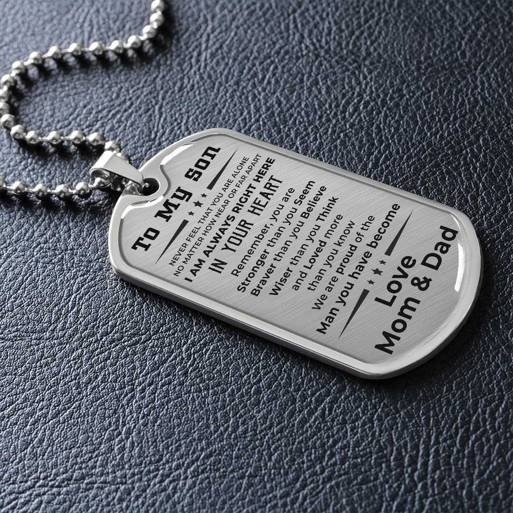 Gift for Adult Son Military Dog Tag Style Necklace Love Mom & Dad - Mallard Moon Gift Shop