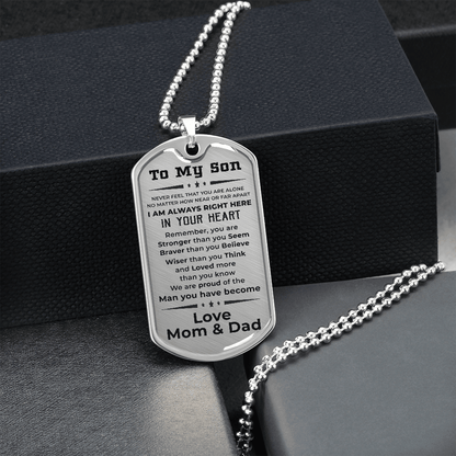 Gift for Adult Son Military Dog Tag Style Necklace Love Mom & Dad - Mallard Moon Gift Shop