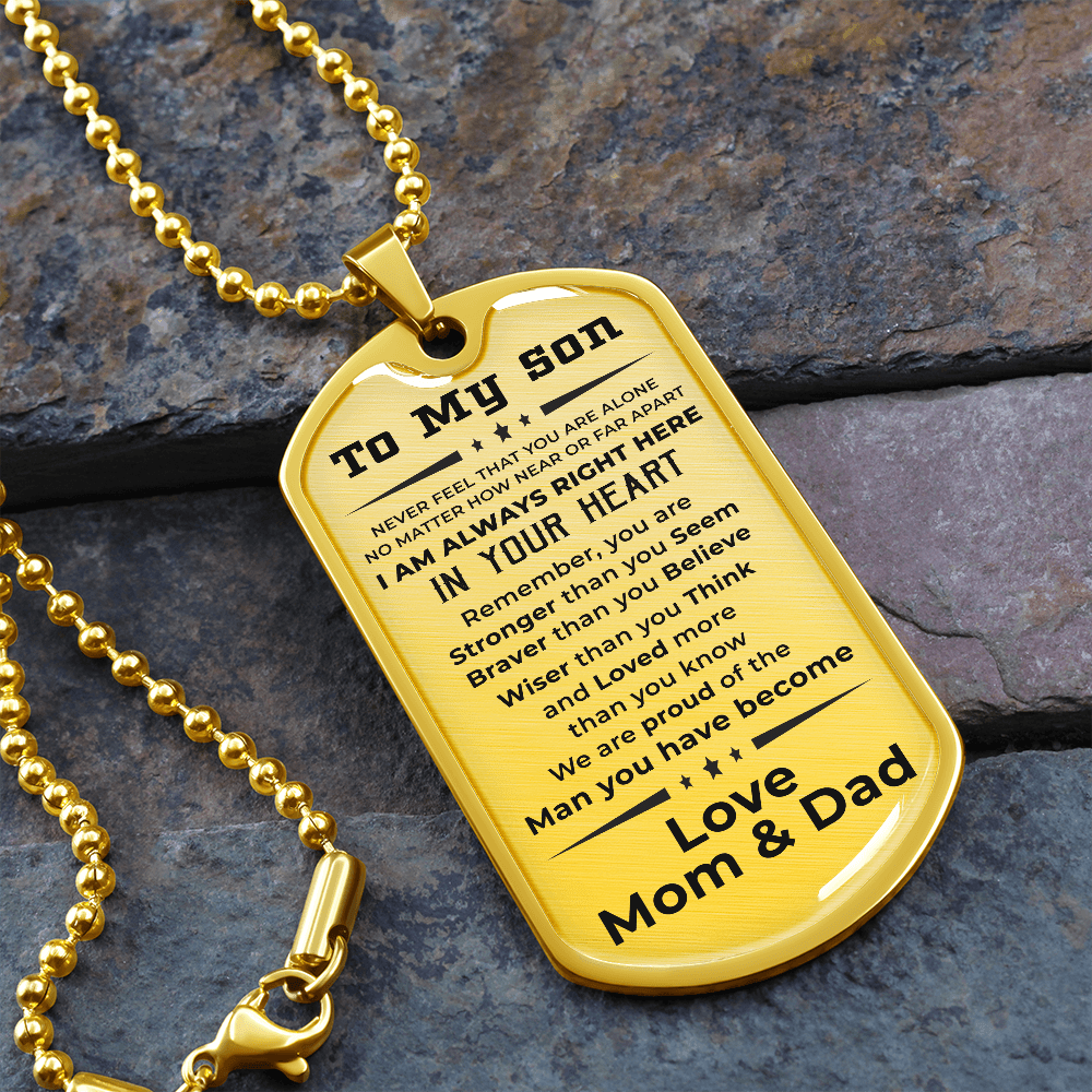 Gift for Adult Son Military Dog Tag Style Necklace Love Mom & Dad - Mallard Moon Gift Shop