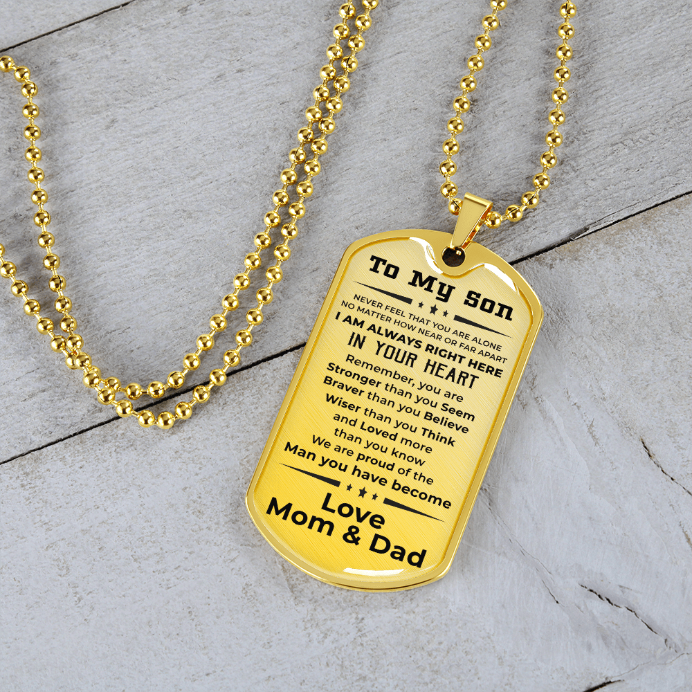 Gift for Adult Son Military Dog Tag Style Necklace Love Mom & Dad - Mallard Moon Gift Shop