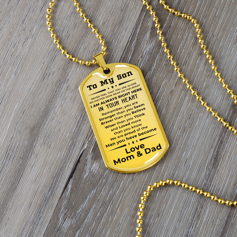 Gift for Adult Son Military Dog Tag Style Necklace Love Mom & Dad - Mallard Moon Gift Shop