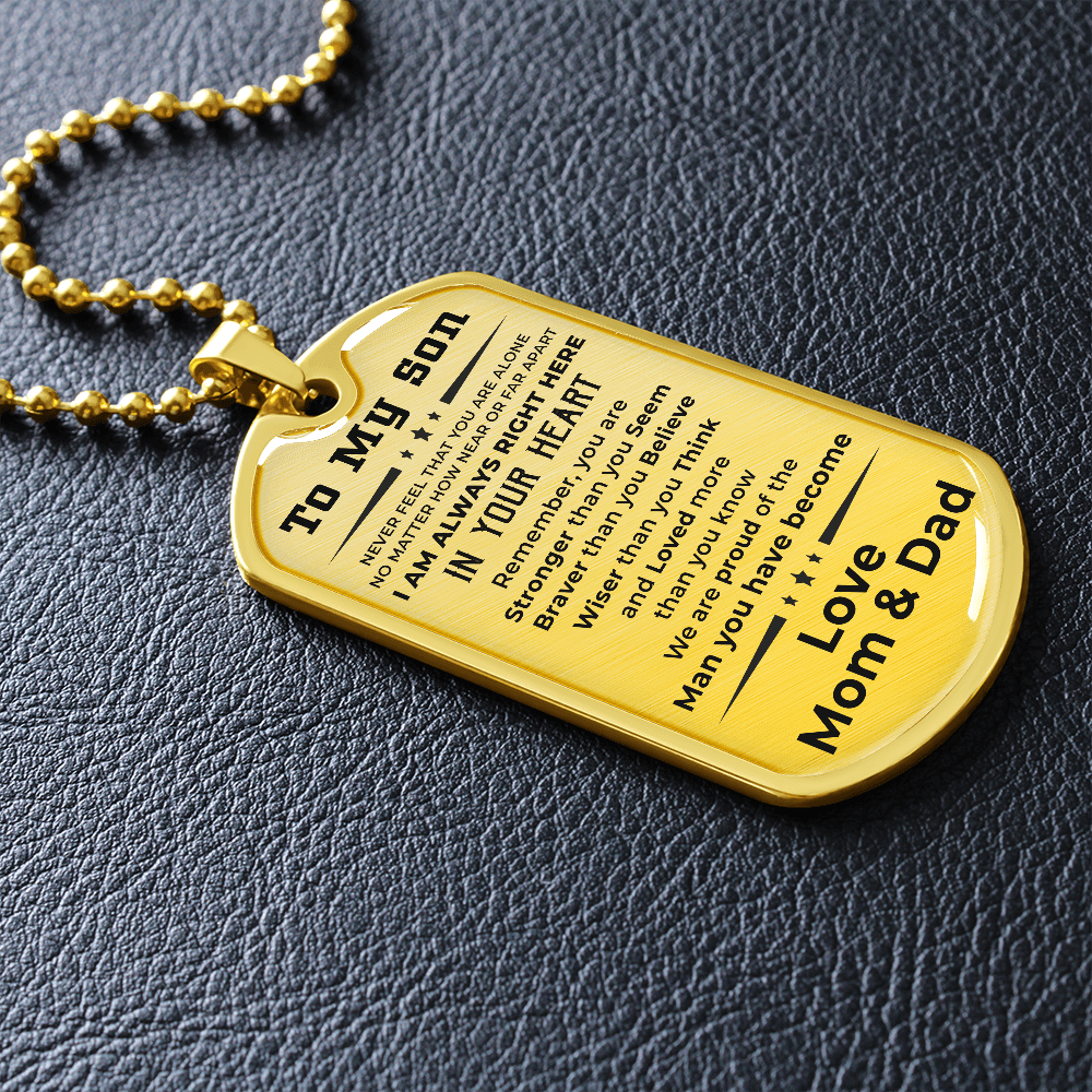 Gift for Adult Son Military Dog Tag Style Necklace Love Mom & Dad - Mallard Moon Gift Shop