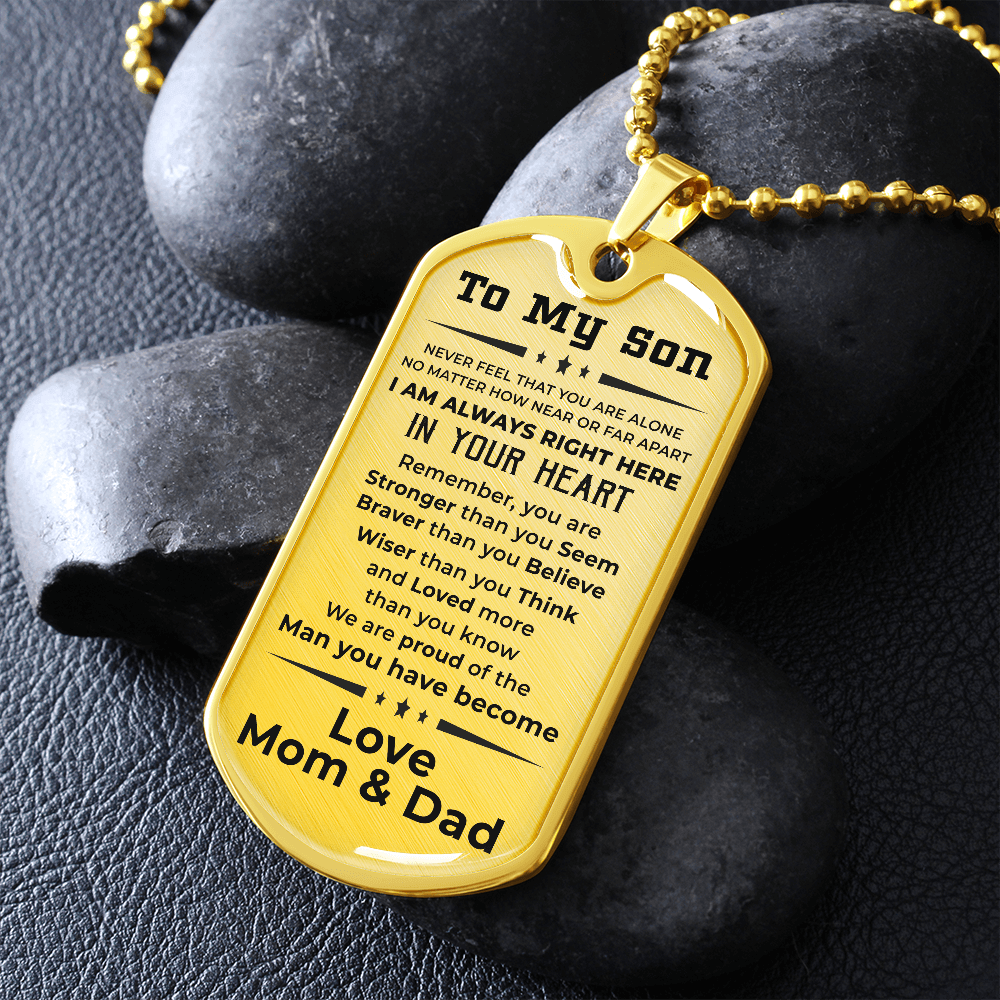 Gift for Adult Son Military Dog Tag Style Necklace Love Mom & Dad - Mallard Moon Gift Shop