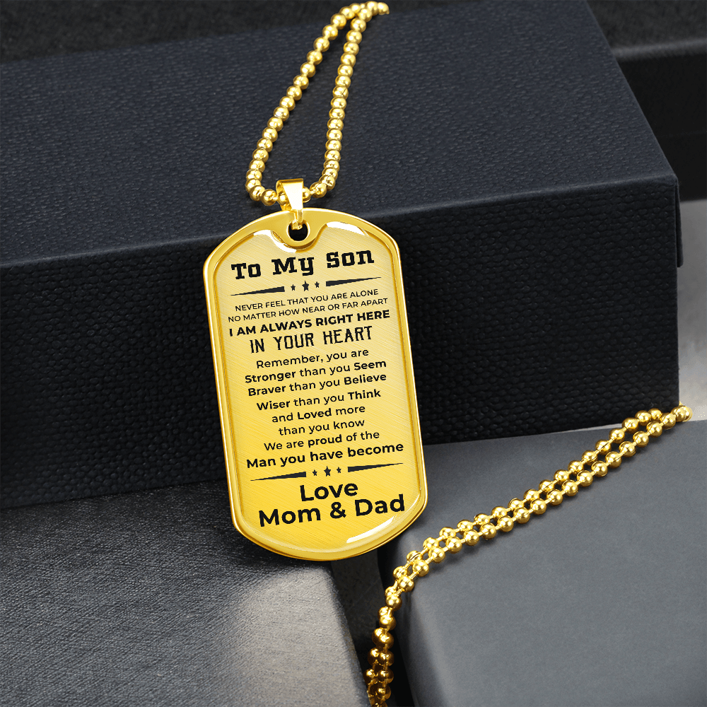 Gift for Adult Son Military Dog Tag Style Necklace Love Mom & Dad - Mallard Moon Gift Shop