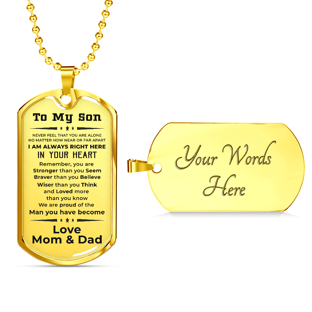 Gift for Adult Son Military Dog Tag Style Necklace Love Mom & Dad - Mallard Moon Gift Shop