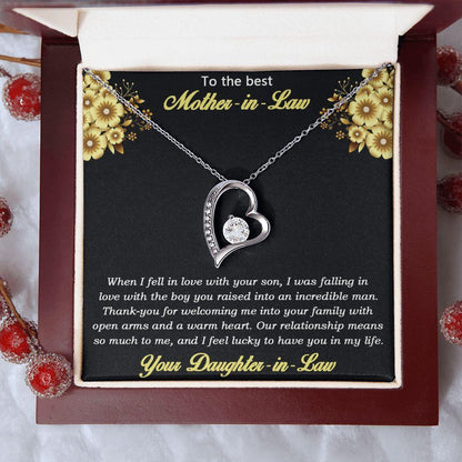 Gift for Mother-in-law from Daughter-in-law Forever Love Heart Necklace with Message Card and Gift Box - Mallard Moon Gift Shop