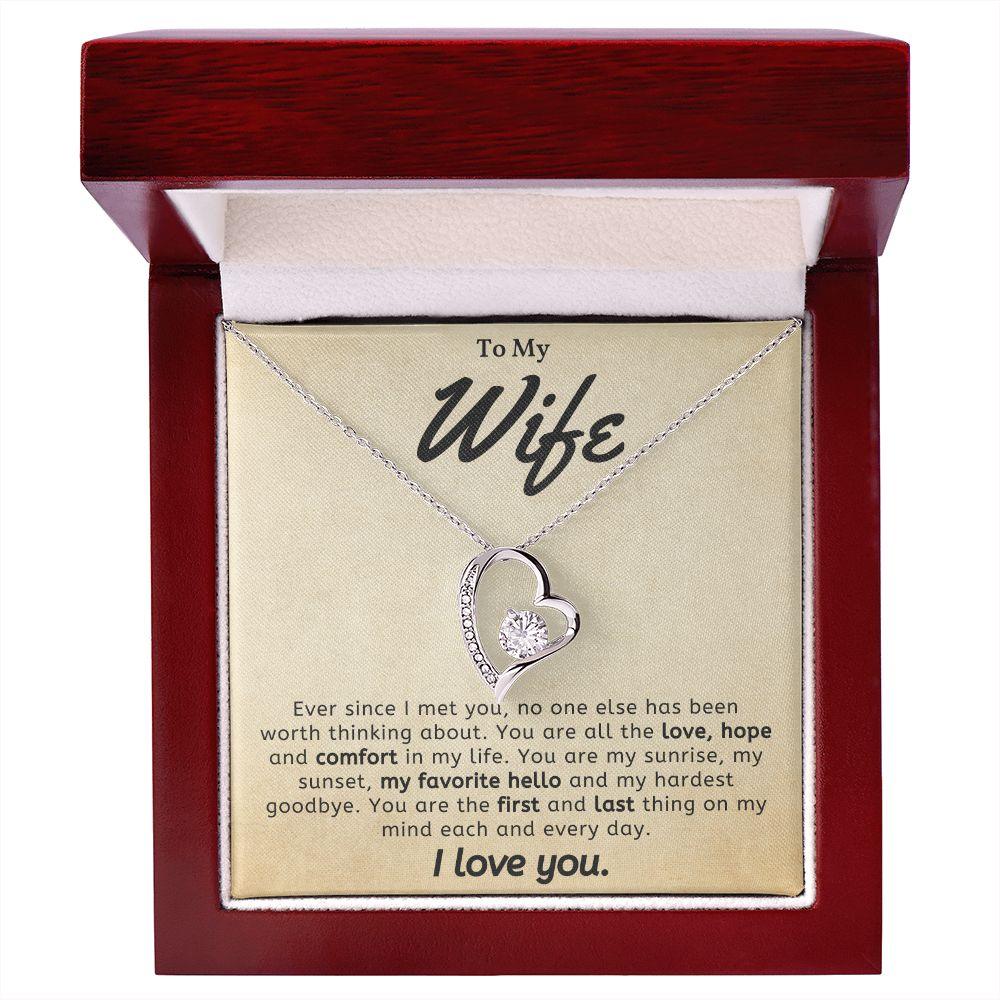 To My Wife - My Favorite Hello- Forever Love Heart Pendant Necklace - Mallard Moon Gift Shop