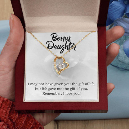 Bonus Daughter Gift of Life Forever Love Heart Pendant Necklace Message Card Gift Box - Mallard Moon Gift Shop