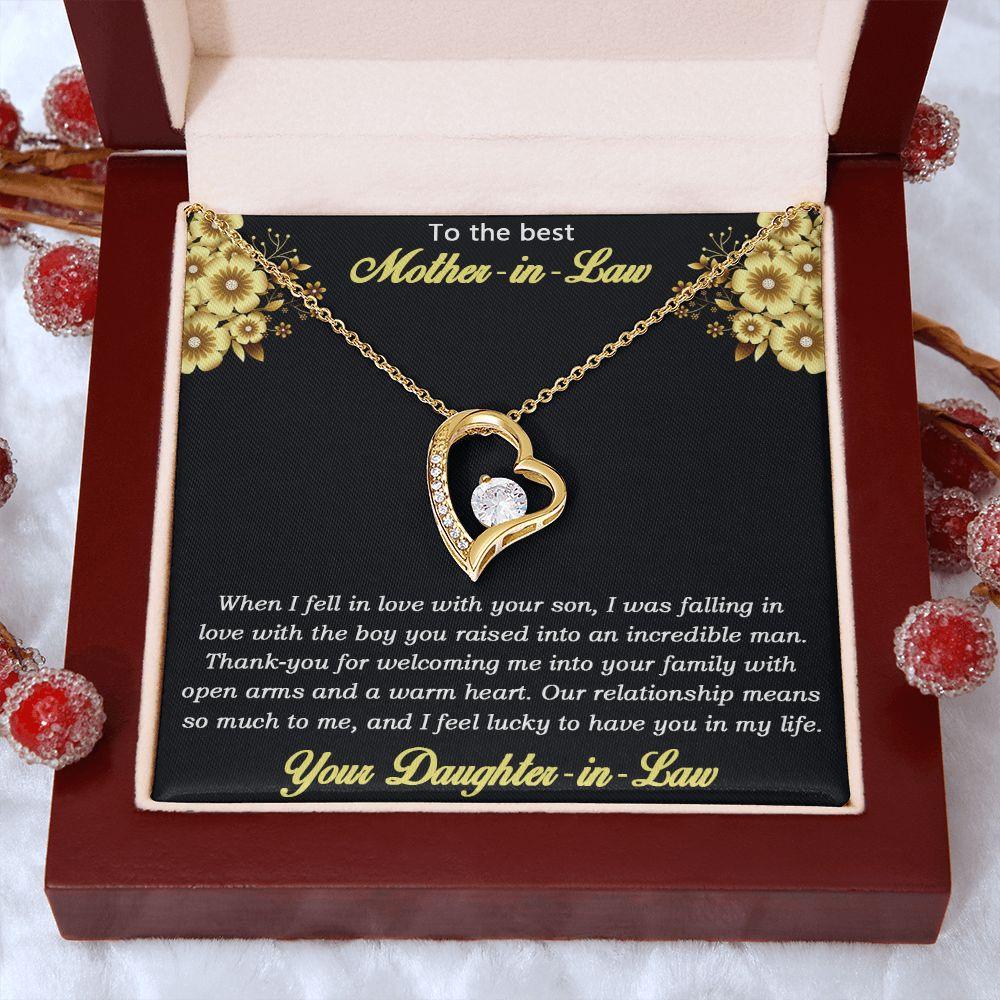 Gift for Mother-in-law from Daughter-in-law Forever Love Heart Necklace with Message Card and Gift Box - Mallard Moon Gift Shop