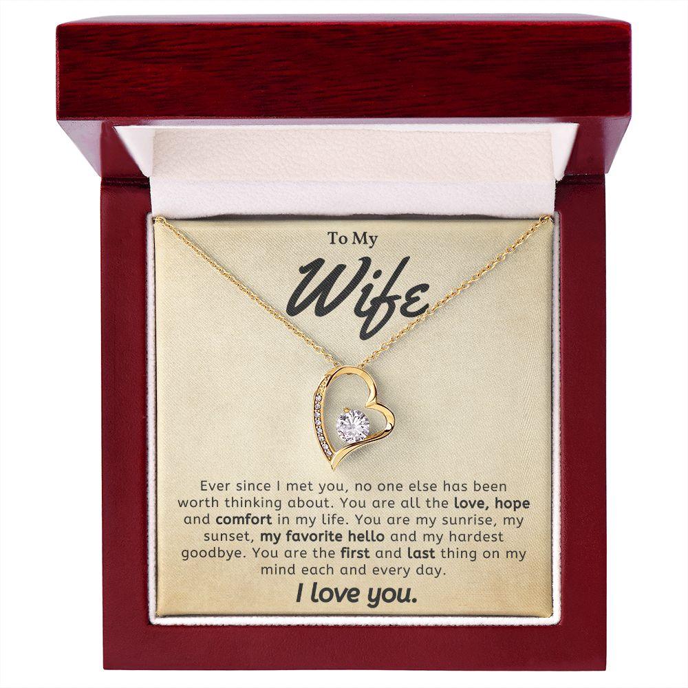 To My Wife - My Favorite Hello- Forever Love Heart Pendant Necklace - Mallard Moon Gift Shop