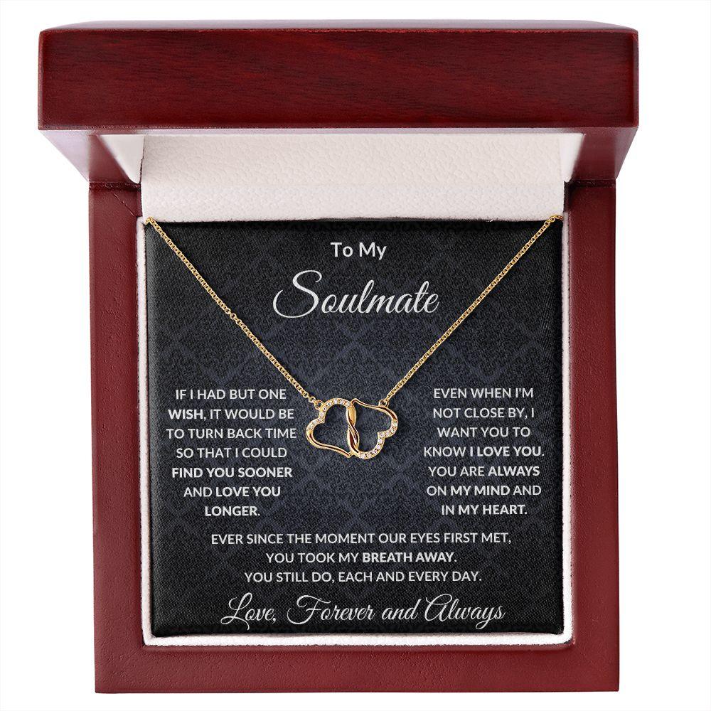 To My Soulmate - Love You Longer Gold and Diamond Pair of Hearts Necklace - Mallard Moon Gift Shop