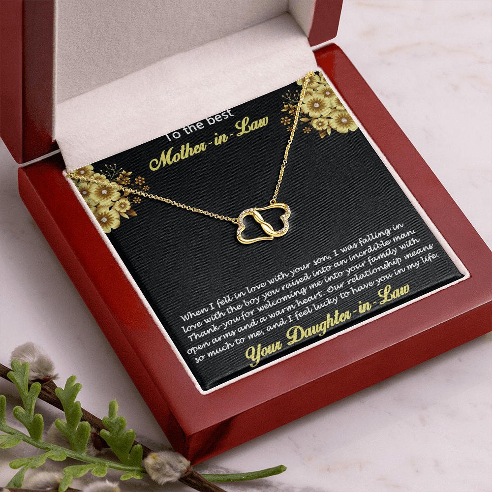 Gift for Mother-in-Law from Daughter-in-Law Gold Heart Pendant Necklace with Real Diamonds Custom Message Card - Mallard Moon Gift Shop