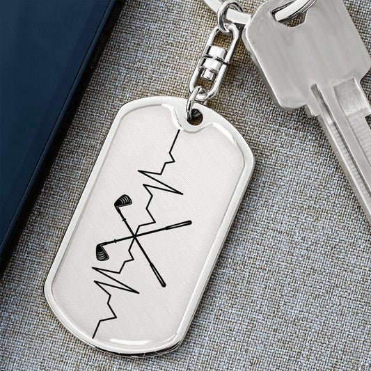 Golf Clubs Heartbeat Personalized Engraved Dog Tag Keychain - Mallard Moon Gift Shop