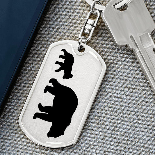 Papa Bear with Cub Engraved Dog Tag Keychain - Mallard Moon Gift Shop