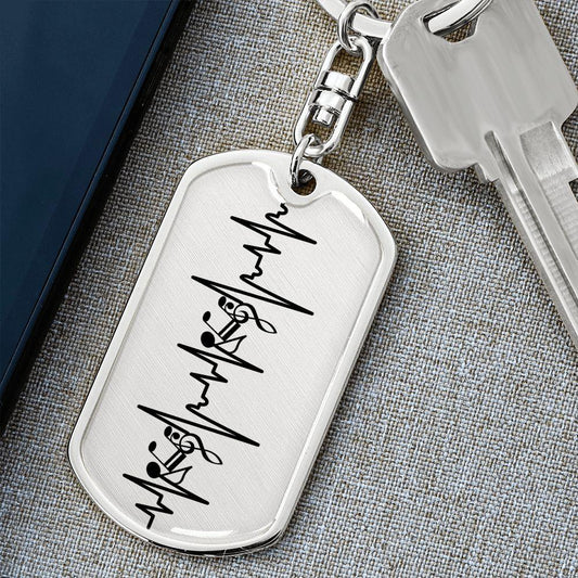Music Notes Personalized Engraved Dog Tag Keychain - Mallard Moon Gift Shop