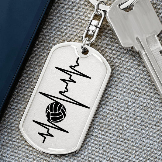 Volleyball Heartbeat Personalized Engraved Dog Tag Keychain - Mallard Moon Gift Shop