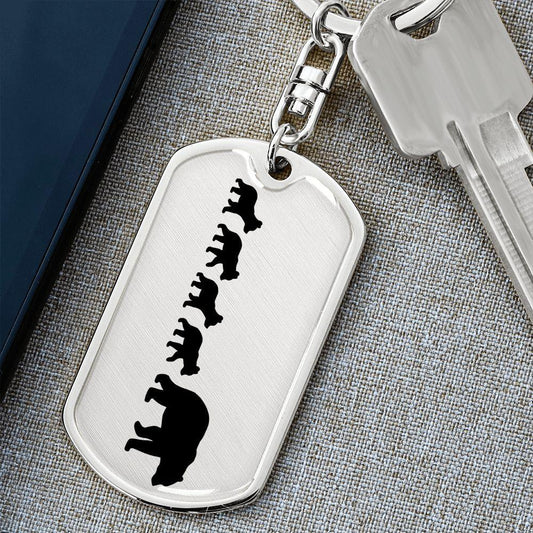 Papa Bear with Four Cubs Personalized Engraved Dog Tag Keychain - Mallard Moon Gift Shop