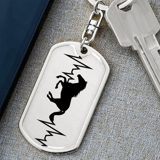 Horse Heartbeat Personalized Engraved Dog Tag Keychain - Mallard Moon Gift Shop