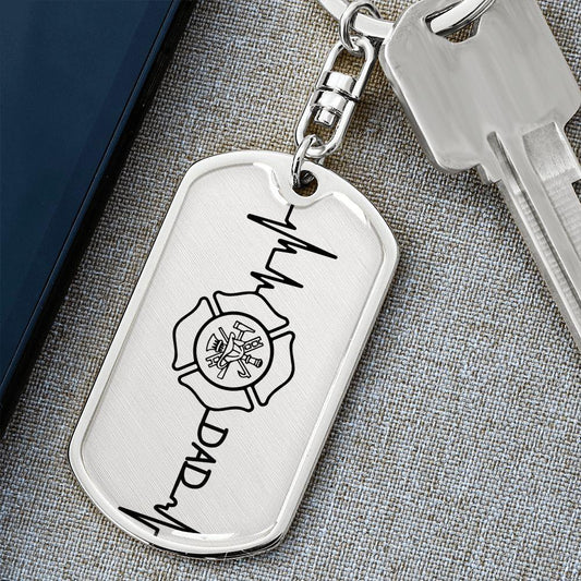 Firefighter Dad Personalized Engraved Dog Tag Keychain - Mallard Moon Gift Shop