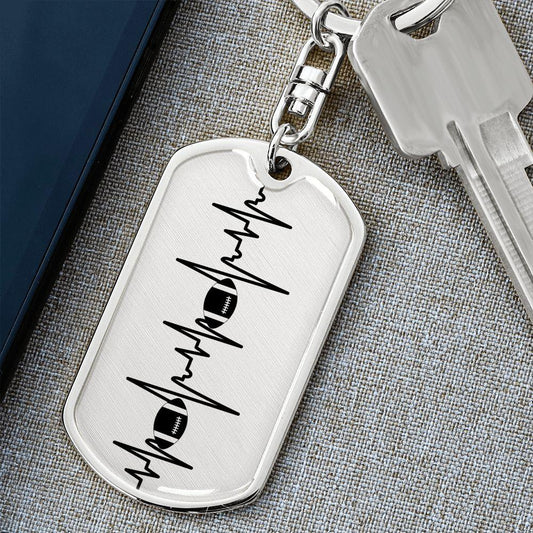 Football Heartbeat Personalized Engraved Dog Tag Keychain - Mallard Moon Gift Shop