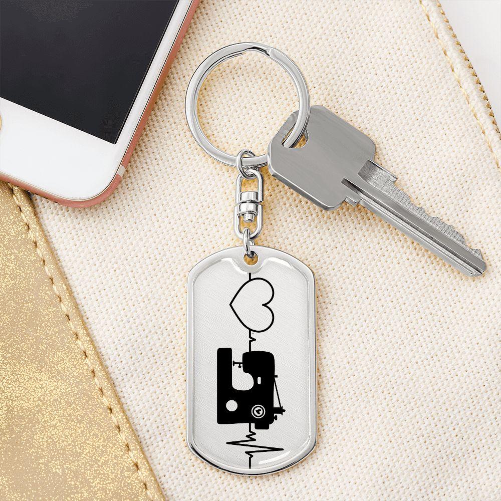 Love Sewing Quilting Personalized Engraved Dog Tag Keychain - Mallard Moon Gift Shop