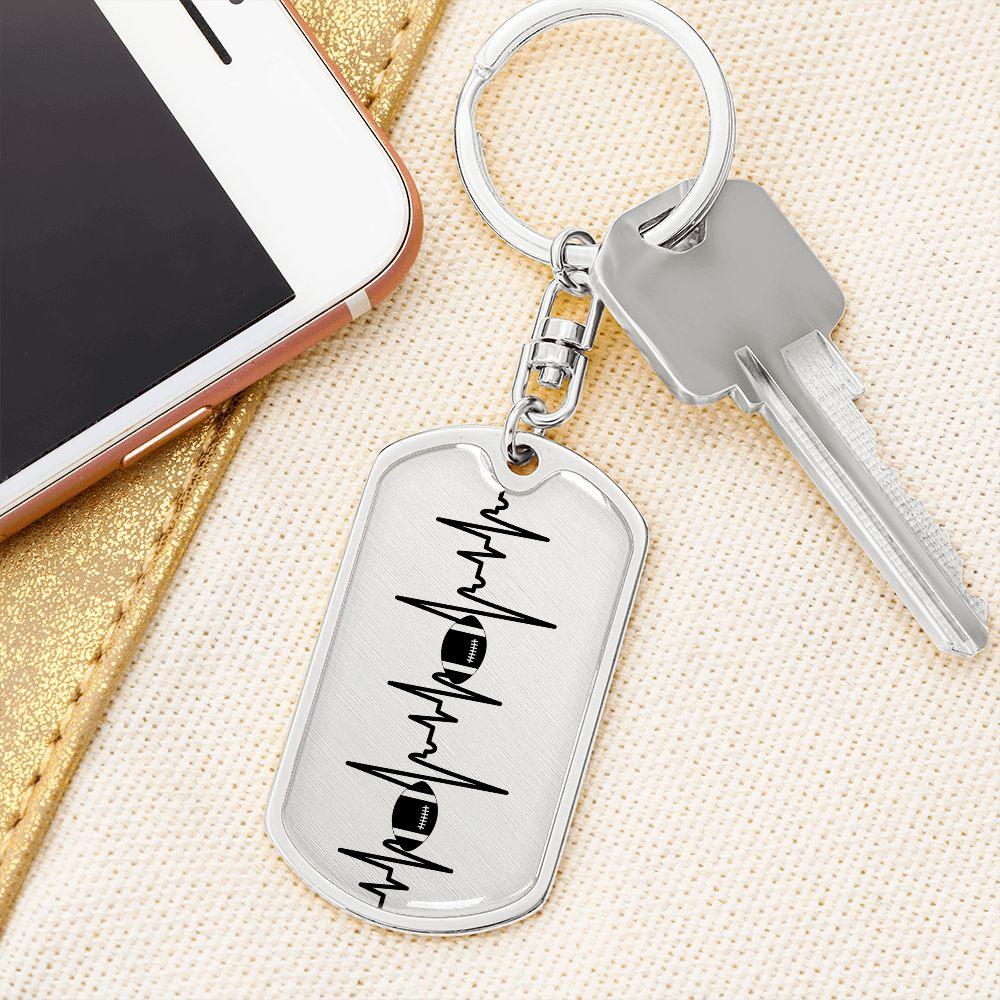 Football Heartbeat Personalized Engraved Dog Tag Keychain - Mallard Moon Gift Shop